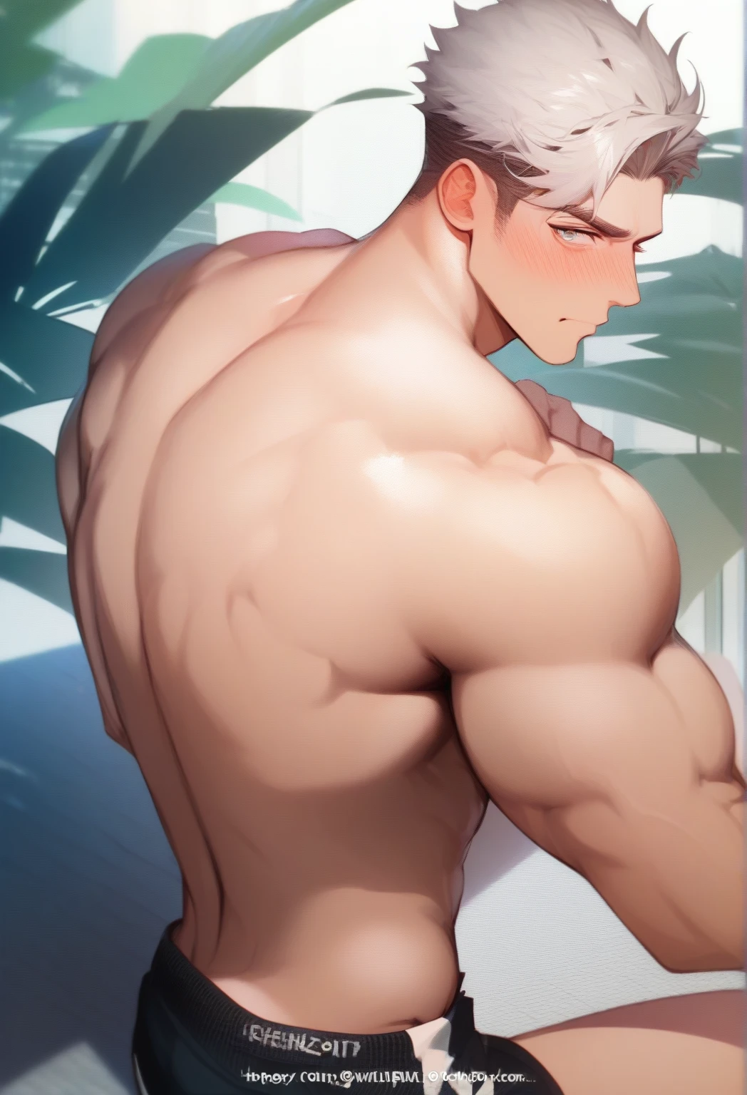 (score_9,score_8_up,score_7_up,score_6_up,score_5_up,score_4_up), best quality, best lighting, high-definition background, 1 boy is 16 yo, muscled, ((veiny arms)), ,(huge penis shape stands out), from below,