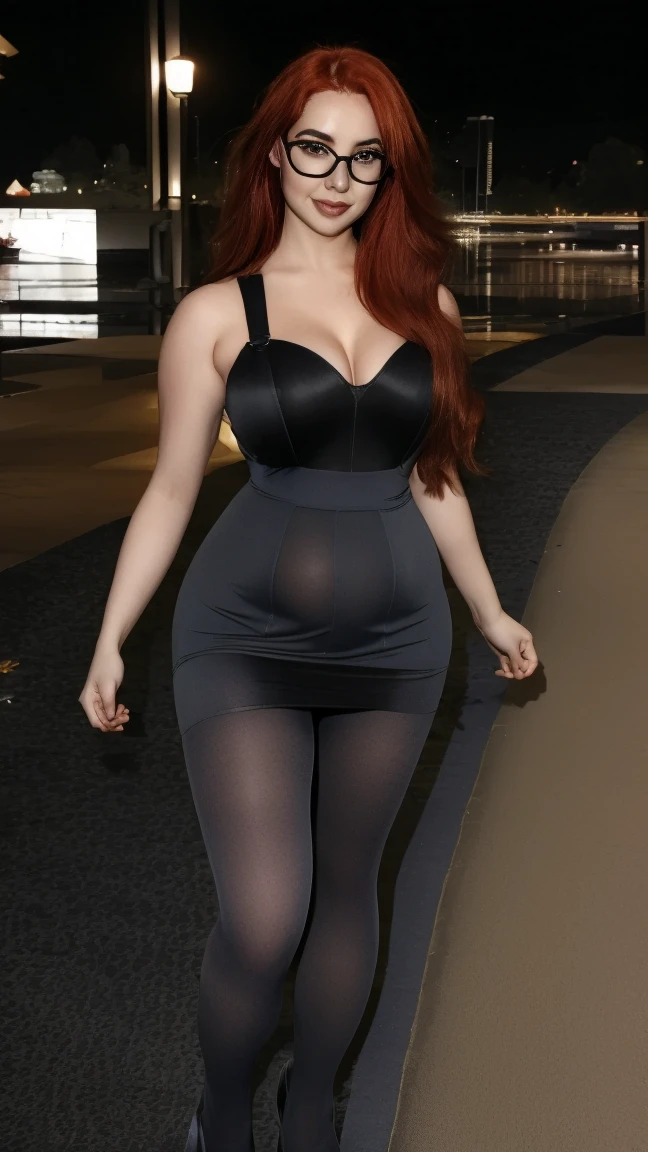 young girl of 25 years with long red hair with waves,con curvas notables, pecho grande, ojos marrones oscuros y labios gruesos, Her expression is sensual. curvy urban instagram model, cuerpo curvilinea, vestida con un traje transparente de color rojo brillante y con escote pronunciando y sudadera rosa abierta, las manos pegadas a los pechos y cara de deseo sensual, plano de la foto primer plano medio americano,black and white color photo studio shoot background, foto de revista hiper realista. con detalle