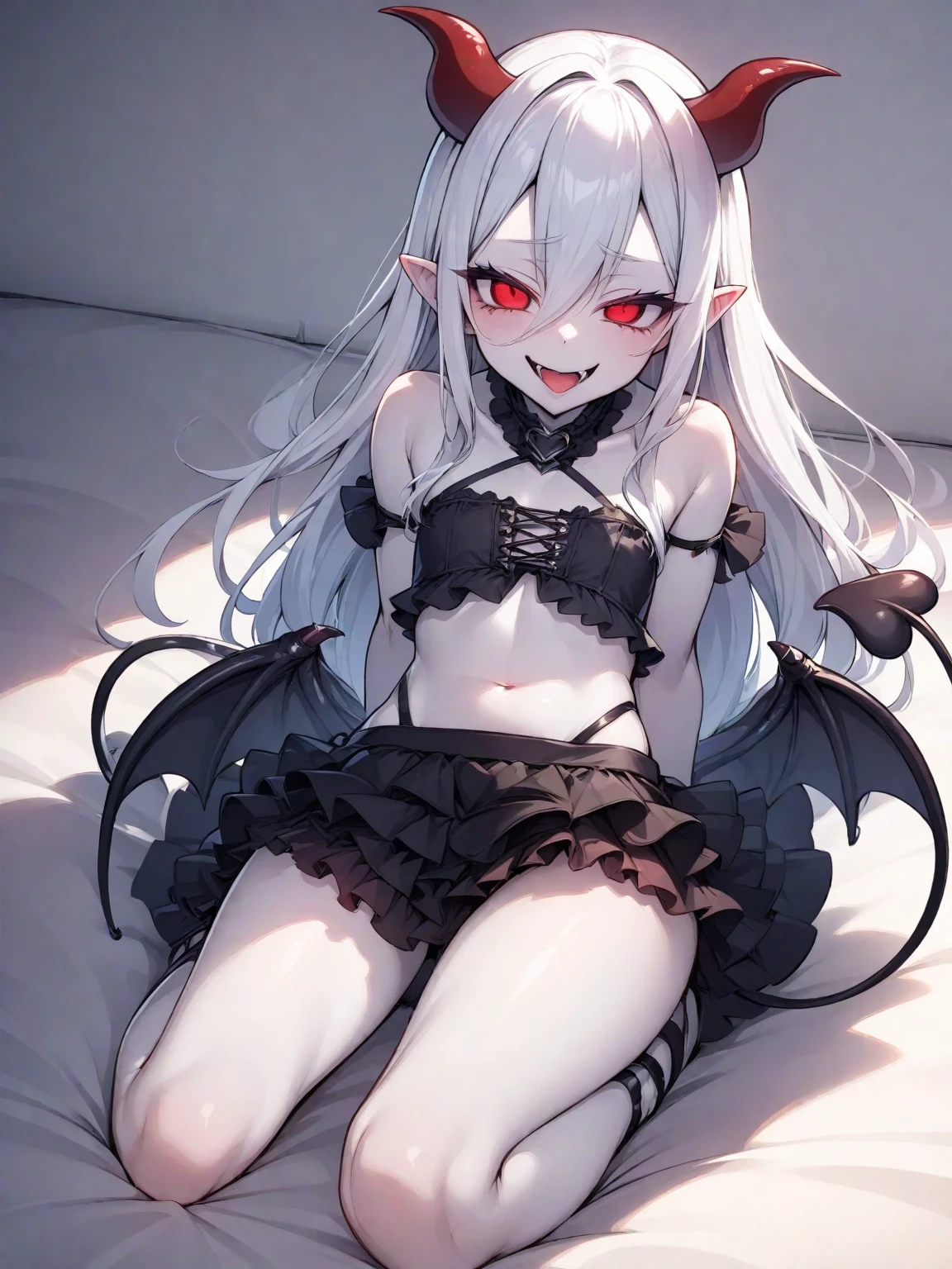 1girl, succubus, absurdres, high res, ultrasharp, 8K, masterpiece, looking at viewer, bully, dark skin, Evil, Feet,