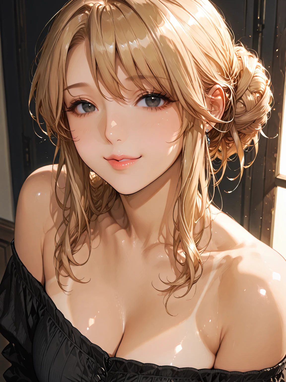 One girl, Off the shoulder, A light smile, Glowing Skin, Highest quality, masterpiece, (Realistic:1.4)