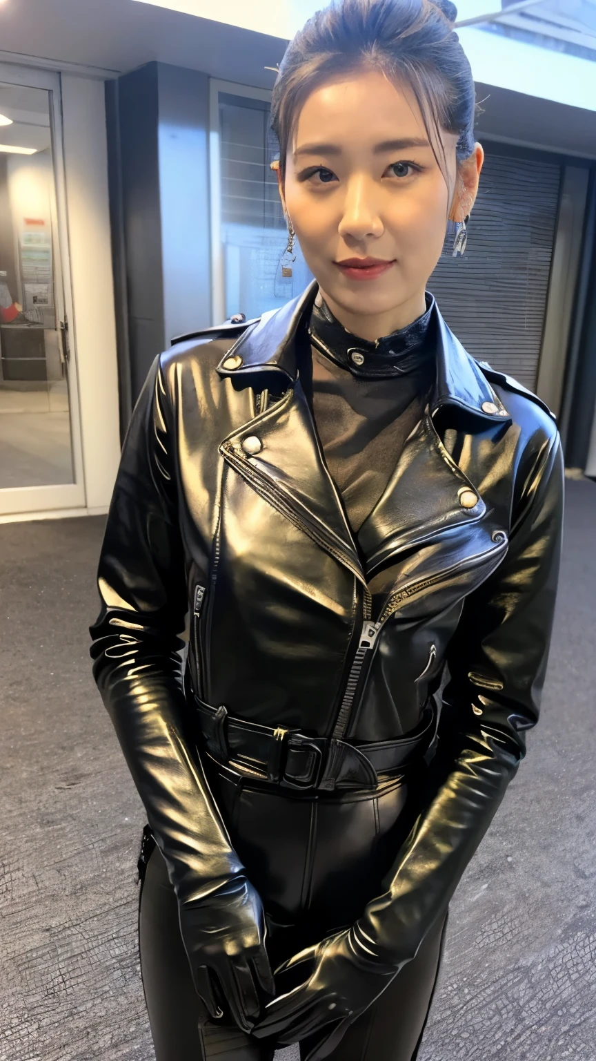 ((highest quality, 8K, masterpiece: 1.3)), sharp: 1.2, skinny Japanese woman, 30 years old, perfect body beauty: 1.4, (very thin waist: 1.5), cute face, light brown shorthair, (((woman riding a motorcycle))), slender body, ((Riding Suit)), highly detailed face and skin texture, fine eyes, double eyelid, ((full body shot)), natural light, smile, detailed motorcycle