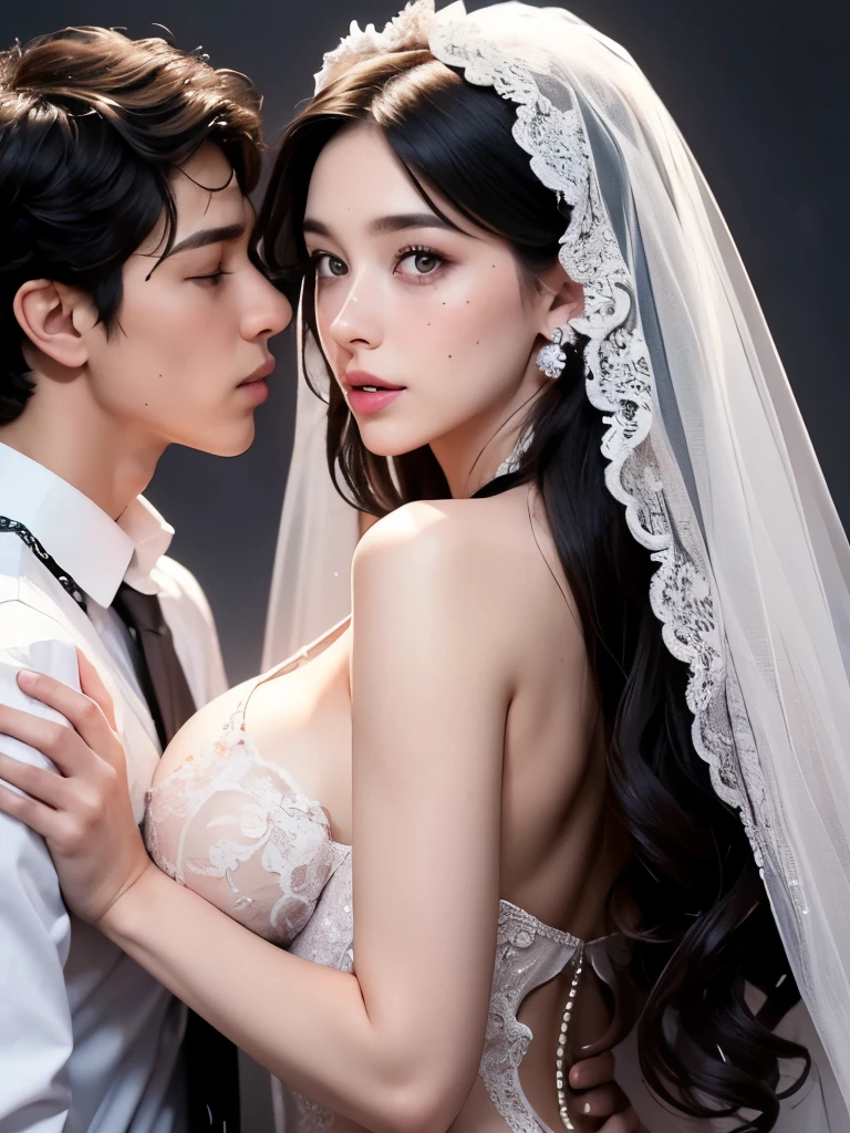 arafed image of a couple of asian man and woman hugging each other in Peach Garden, in wedding clothes, Peach Garden detailed background, xianxia fantasy, jingna zhang, game cg, wuxia, inspired by Chen Yifei, xianxia, xianxia hero, 2.5 d cgi anime fantasy artwork, heise jinyao, chinese fantasy, beautiful render of tang dynasty, heise-lian yan fang, (perfect full face:1.5), (high detail:1.1), detailed character, detailed eyes, detailed hands, detailed fingernails, 4k best quality, 8k character details, high quality anime art, high quality illustration, detailed anime wallpapers, detailed anime art, hyper-realistic, elegant, high quality realistic anime art