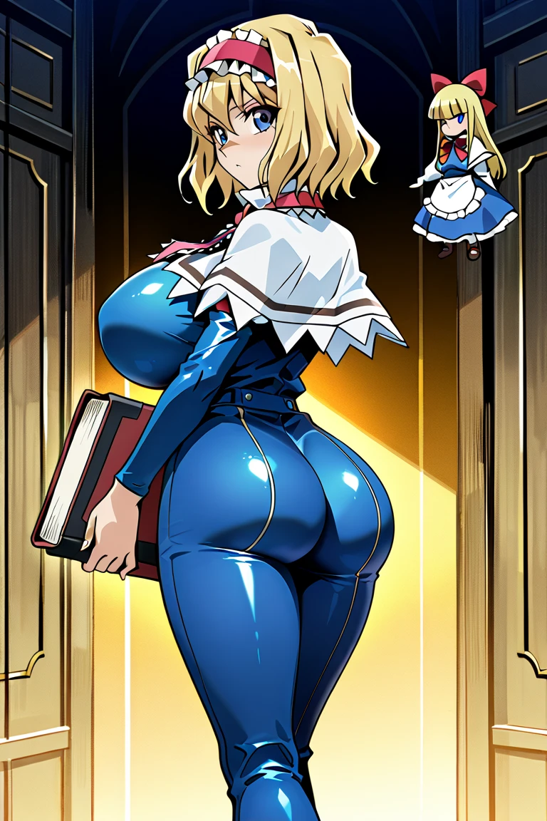 4K,woman,stare,pout,layered bob,gold hair,,knee-high socks,medium breasts,spread legs,dynamic pose,library,desk,from below,nsfw