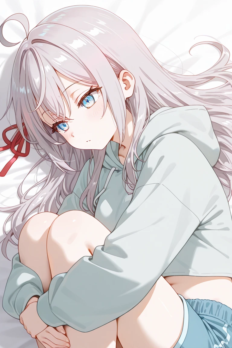teenage girl,Lovely,White hair,red eyed,messy hair,Hair is dull,big white legs,Inverted V-shaped mouth