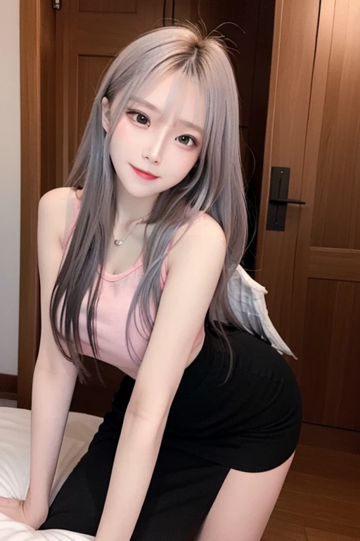 masterpiece, highest quality, super detailed, figure, close, straight, face focus, 1 girl, gray hair, golden eyes, long hair, Hello, angel wings, calm expression, view viewer,Artistic、Colorful world、dance