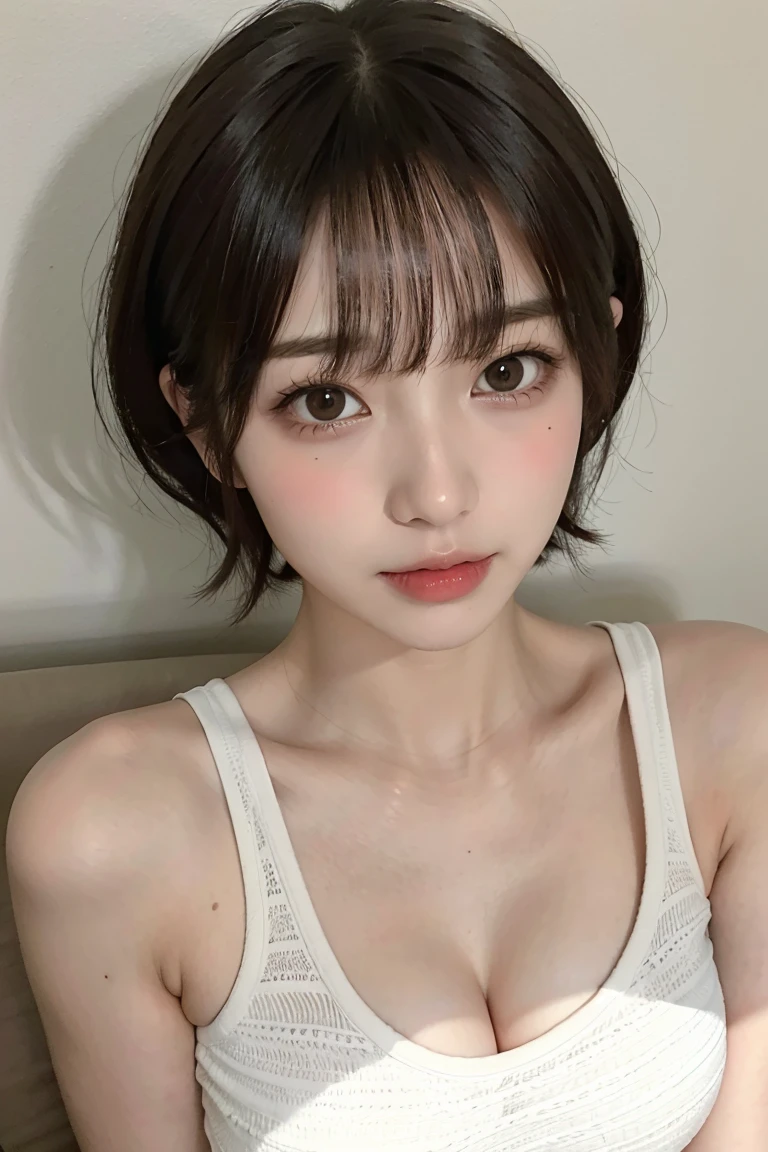 short hair,perfect figure beautiful woman:1.4,Layered Hair Style,Protruding cleavage:1.2,a skirt:1.5,Highly Detailed Face and Skin Textur,Narrow eyes,double eyelid,Whitens the skin,long whitr hair