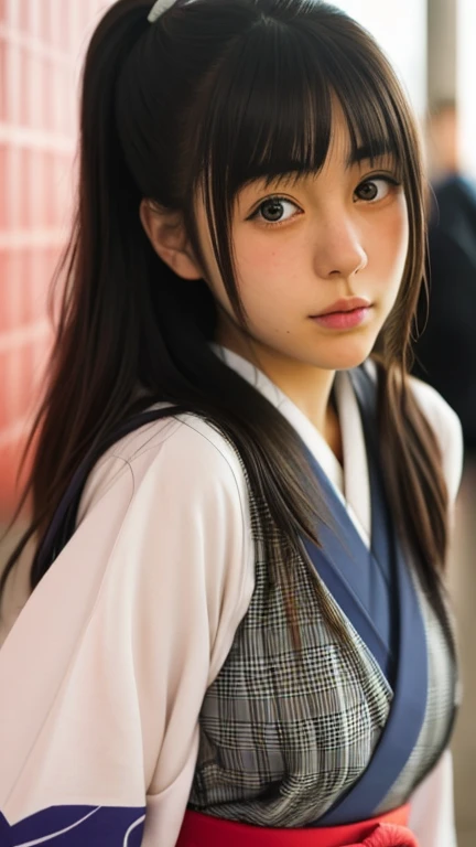 Ruins、((two beautiful japanese girls))、Same school uniform、Same sailor suit、13 year old eyes、With bangs、serious facial expression、Navy long skirt below the knee、Long straight hair、(early evening)、(Sunset)、frontage、