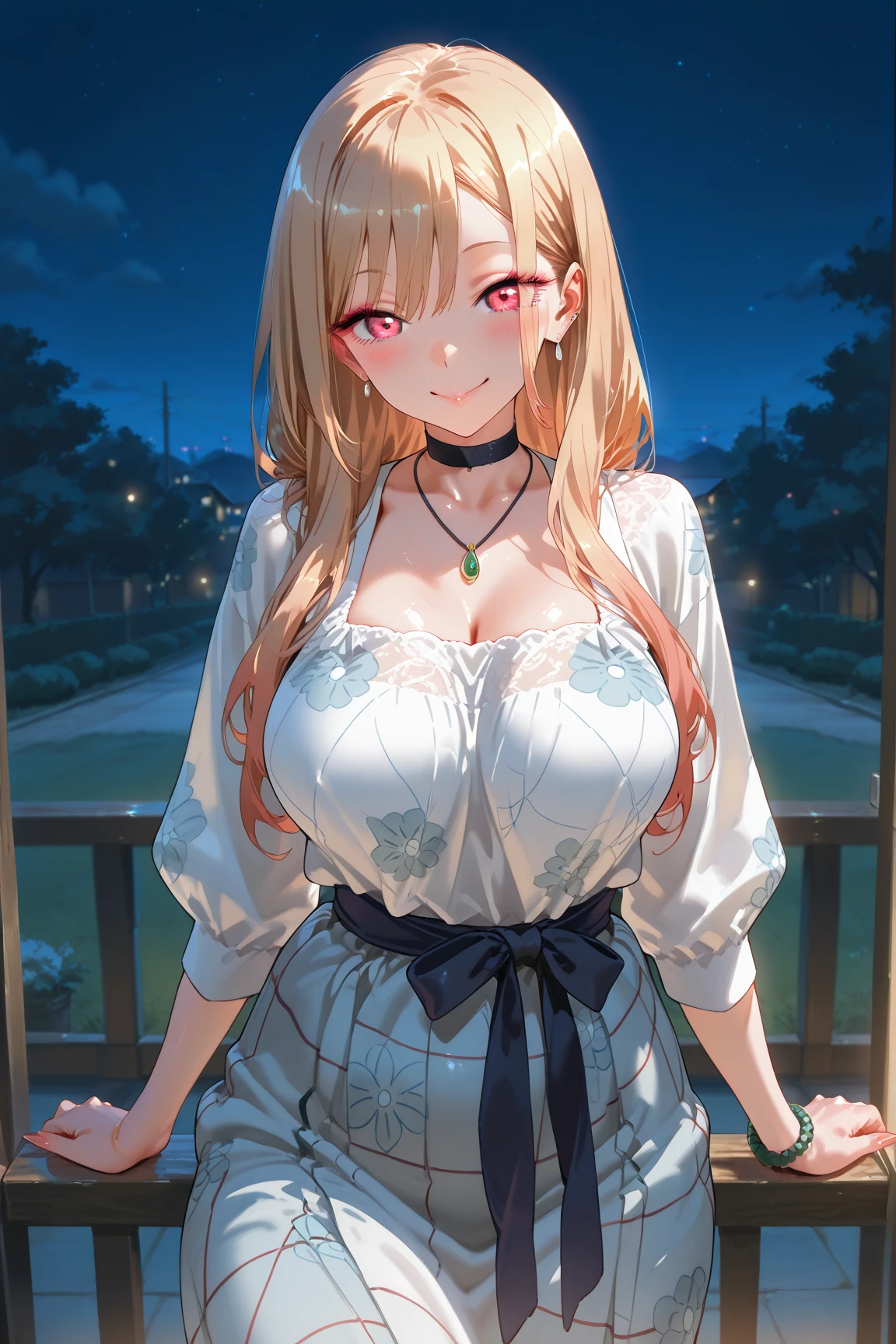 masterpiece, high quality, 4K, Beautiful design, silhouette,blonde, 非常に詳細な夜のStarry Sky,Glass Kingdom,Glass World, wonderful, Finer details, Very knowledgeable woman, Highly detailed solo, 1 female,Big Breasts,Pure white dress,Night view,Starry Sky,