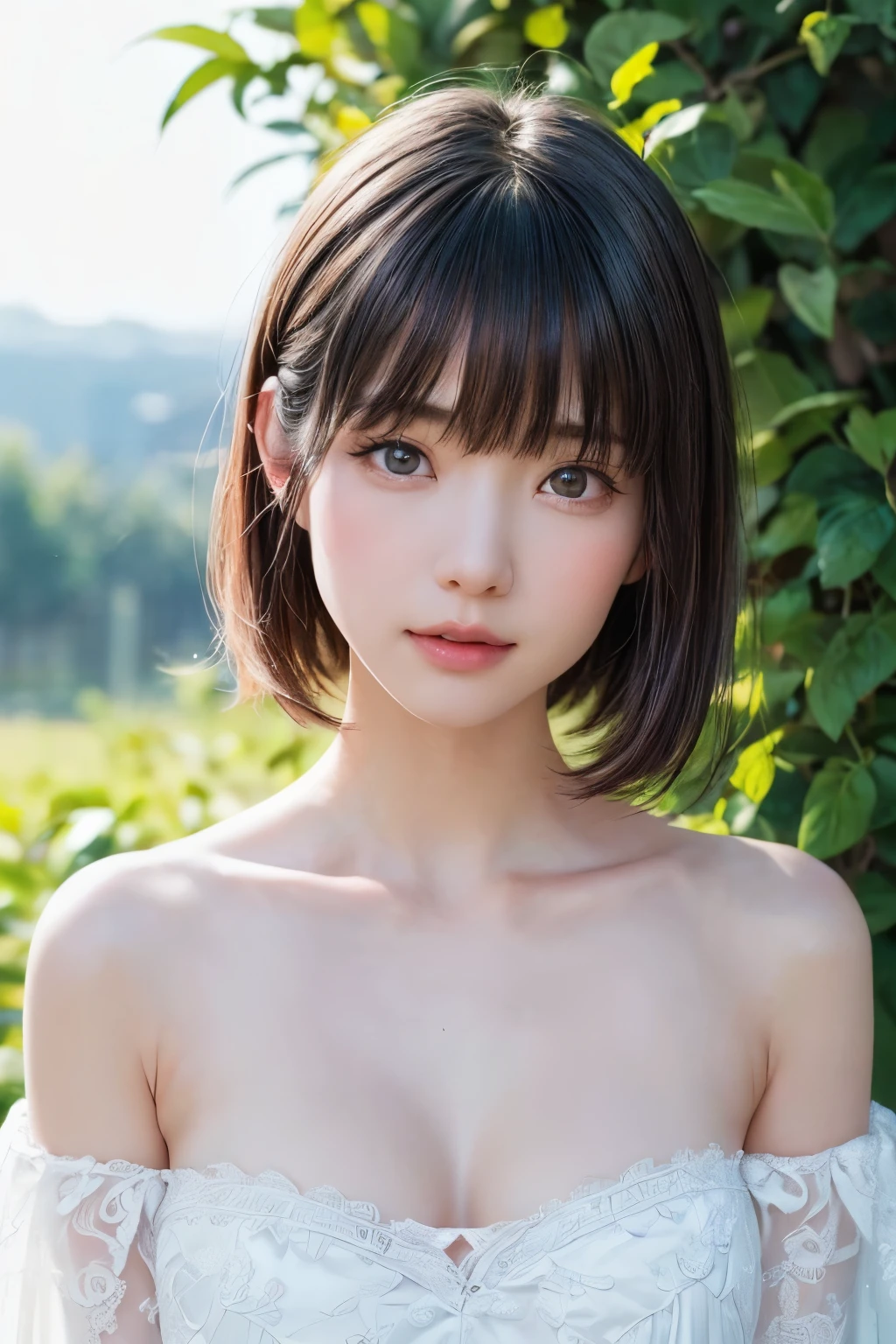 nsfw, nipples, nude, vaginal, pussy, one leg up, super micro mini skirt, on the street, thick pubic hair, (spread pussy), cowboy shot, from below, small round breasts, tareme black eyes, narrow between eyes, black long eye lines, thick black eyelashes, (((blunt bangs like Cleopatra, bob hair cut, shoulder length bob cut hair))) , blunt bangs is covering the eyes and forehead)),, hair hide whole forehead, big mouth, (highly detailed body, highly detailed face, best quality:1.2) , look at viewer, pussy focus,