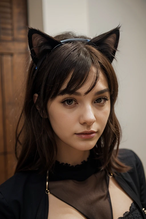 (best quality), 1boy, male, pale skin, black hair, short hair, tousled hair, messy bangs, bangs over eyes, blue eyes, perfect eyes, dark circles under eyes, lanky body, boyish, strong jawline, frown, (cat ears), attractive, goth boy, long sleeved black crop top, masculine body, black nails, black earstuds, masterpiece, anatomically correct, highres
