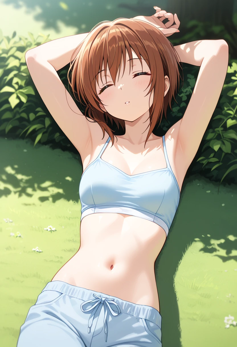 ((masterpiece)), ((best quality)), (ultra-detailed), ((extremely detailed)), 4K,8K), (portrait, masterpiece:1.2 Naked,NSFW, commercial photography, Snapshots of weekend, best quality:1.5, preeclampsia), sports posing, ???'s clothes, White camisole:1.5, long camisoles, depth of field:1.2, west Asian girl, (child girl:1.5, tan:1.4, tan skin:1.4, loli:1.3), (smirk:1.2, Suspicious, doubtful face:1.10, fear, dread, hands behind back:1.5, combed hair), national costume, standing on soccer field, stumpy child:1.3, flat breasts:1.6, flat chest:1.6, flat hip:1.5, dried skin, small or no tits, straight lighting:1.3, short straight hair:1.4, Arabian girl:1.5, AsianEyesEra:0.6, long camisoles,otl:1.5, tan:1.5, flipping clothes, trees, tropical park, grass field, intense sunlight, horizontal line , cumulonimbus cloud, sunny then cloudy, Overgrown grass, shrubs、creampie、