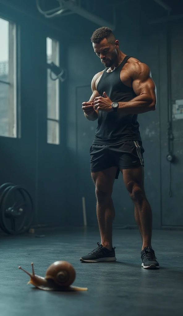 photo corps, Very Thin Man, peau de couleur noir, You can see his ribs, un peu bossu, un peu de gras, pas d'abdos, en short, debout, barbe, curly hair, Photo at the gym, homme en tenu de sport, transpirant, taille grande, basketeur, jambe grande, torse grand, bras fin, jambe fine, pec plat, abdos invisible, Tiny shoulder