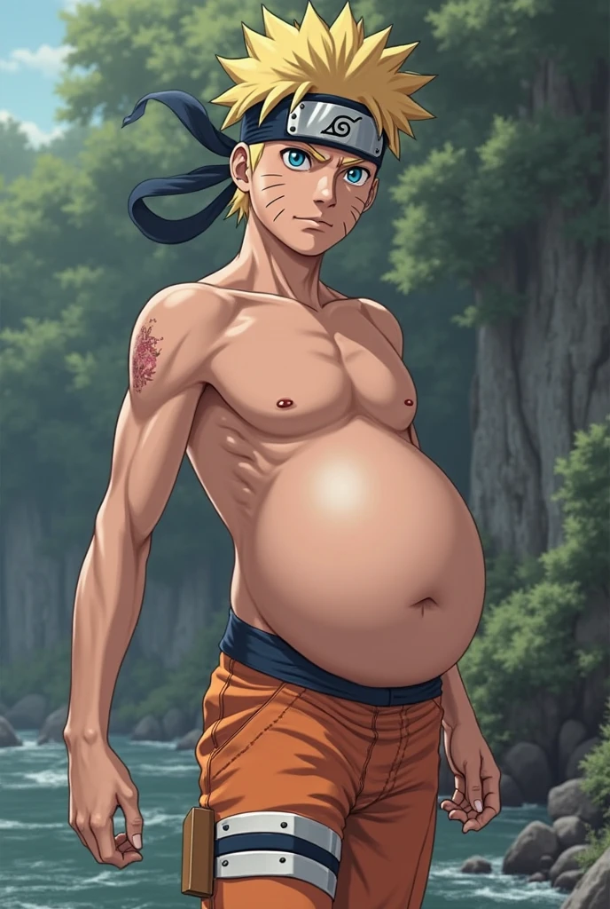 masterpiece, 3d, from far, masterpiece, best quality, ultra-detailed, chama kou, texture, detail eyes, 8k,Naruto_Uzumaki, Blond hair, chama kou, highres, looking at viewer, male focus, very muscular, bara, very muscular male, Blue eyes, short hair, chilling at the beach, ( Naruto_Uzumaki, (((full body))), visible foot, barefoot, Blond hair, Blue eyes, embarrassed, blush, light smile, looking at viewer, look from up, standing on the ground, showing off your Belly, (((arms on hips))) masterpiece, best quality, male focus, upper body, male focus, upper body, male, gay, smooth and sharp focus, Wet body, one penis, (((Adult long Hard penis))), (((nsfw))), (((emphasizing the extraordinary size of pregnant belly))).