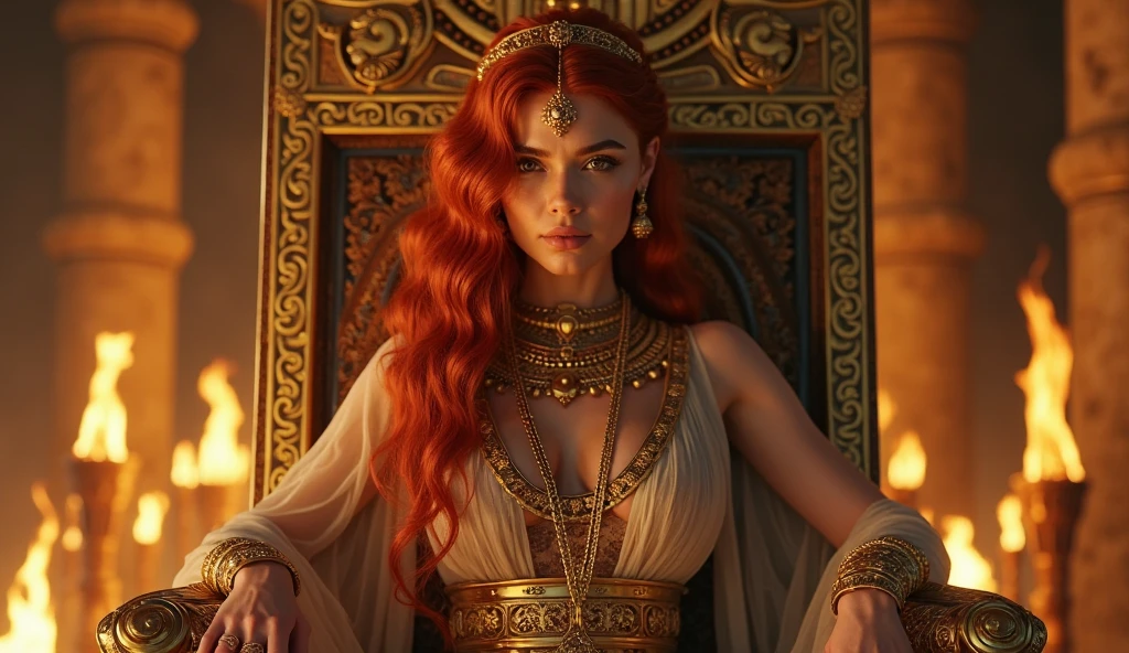 Sophie Turner, known for her role as Sansa Stark in Game of Thrones, is portrayed in a stunning and alluring manner in a portrait as the de facto Lady of the Eyrie. This mature queen, now 60 years old, is shown with a wide and heavy figure, with fleshy and bulky features. The photograph captures her in a close-up, wearing a Game of Thrones-inspired costume with a deep cleavage and a perfect thick figure. The image showcases her realistic skin texture, facial features, and details like wrinkles, freckles, and moles on her breast. She is depicted as a warrior princess in medieval-inspired attire, exuding an aura of unrivaled beauty and maturity. With her deep cleavage, full-figured body, and seductive appearance, Sansa Stark as portrayed by Sophie Turner stands out as a captivating and beautiful queen in this depiction.
