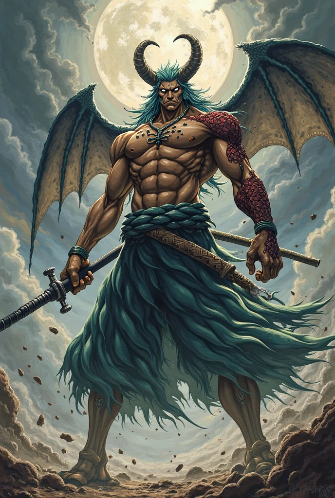 hairy chest, body only, muscular, red skin, dark gray hair, knight kneeling, huge pecs, huge body, big arms, eight-pack abs, black jockstrap, big bulge with balls, bondage, nipples piercing, Lu Bu, bat wings, two black small horns, demon, red pupils, red iris, black sclera, spiral eyes, red skinned, big penis
