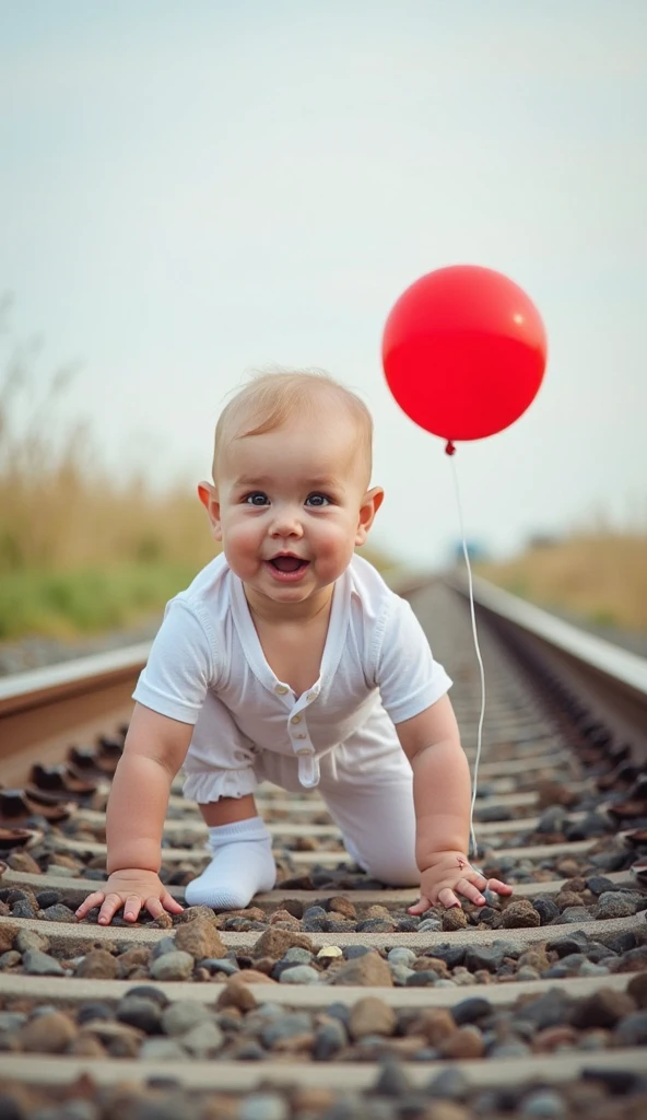 2-year-old child, loira,  sitting on the scale, holding a red balloon