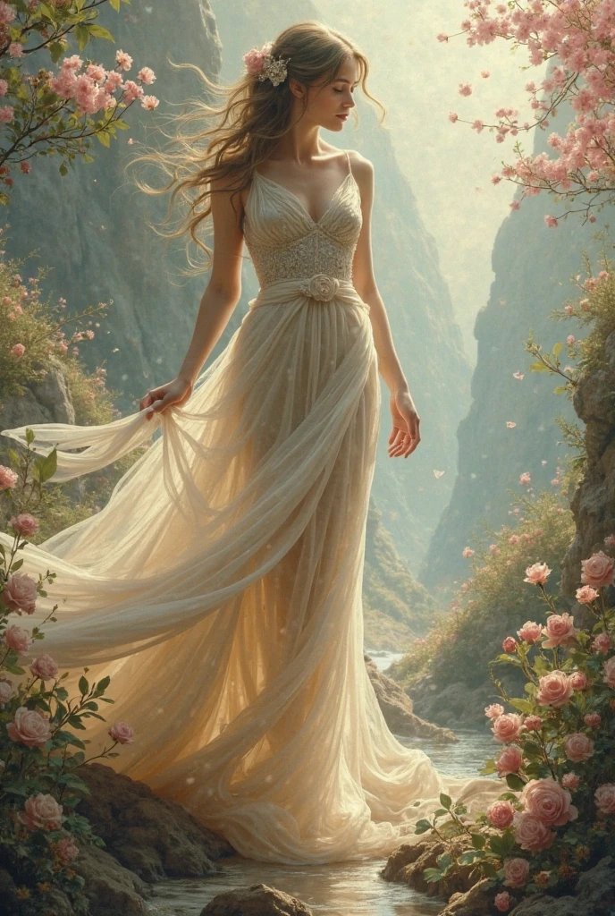(masterpiece), (best quality), ((ultra-detailed)), (hyperrealistic), (highly detailed photo), cinematic lighting, photorealistic, extremely beautiful young lady in European countryside, intricate detailed white dress, shining, gloss, crisp, flirty, epic, focus, high contrast, artistic