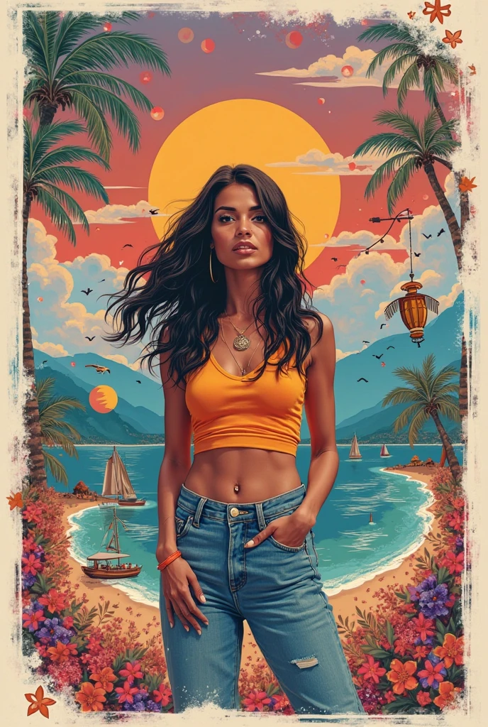(best quality:1) , (masterpiece:1), (ultra detailed:1), photorealism, (cute sporty girl, young, barely legal, tanned skin), (((oversized loose very thin satin crop shirt and bikini, short, wide neckline, deep neckline, random colors))), ((cozy cabana, at the beach, outdoor, tropical ressort after a sunbath)), ((((medium perky breasts, small hips, detailed face, long random hair, some tattoos)))), moody atmosphere, random neon colors, intricate details, at night, backlit, full body shot