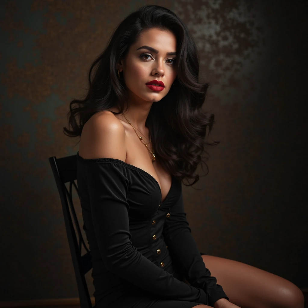 Smiling woman, (((black hair suit,((long skirt))), (masterpiece, first quality, close-up and far right), beautiful expression, and 8K, raw photo, photorealistic, film grain, weathering Chromatic, high definition, super-detail, fine detail, dynamic lighting, dramatic lighting, dark, very detailed eyes and face, modern and luxurious round pupil))) long legs