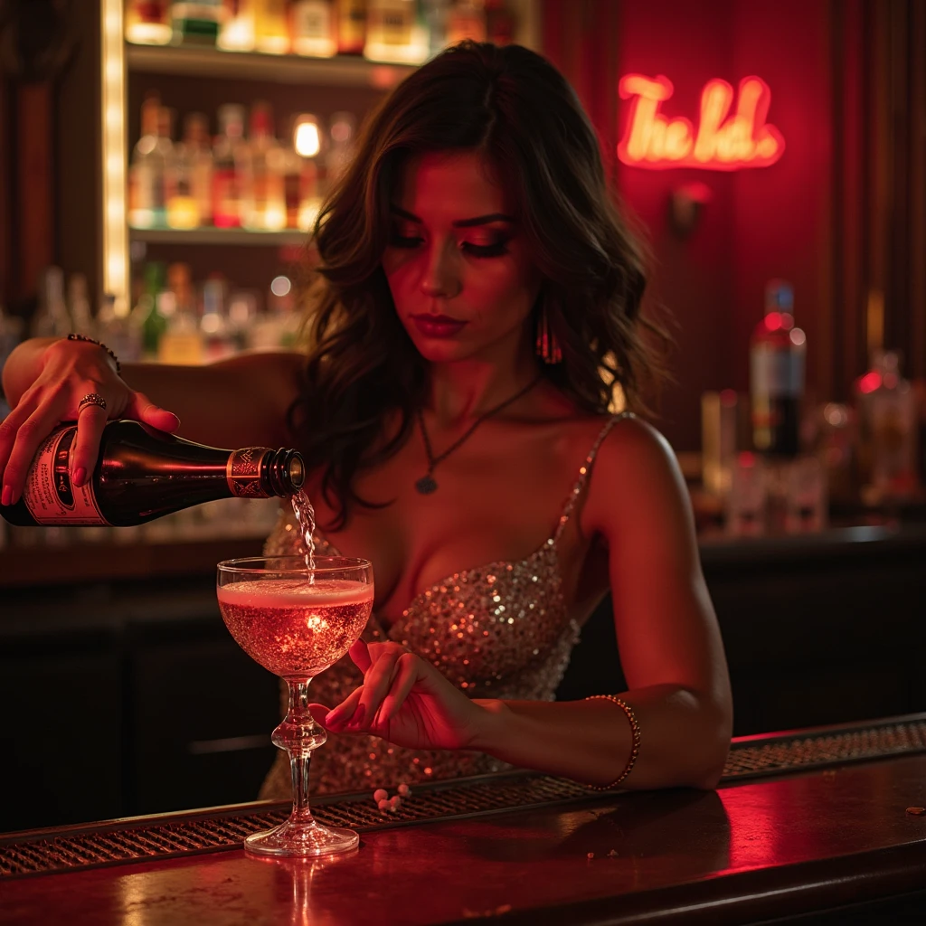 Anna is taken to an exclusive party, organized by the blackmailers. Here, she has to serve drinks dressed only in a transparent apron and a pair of high heels. 