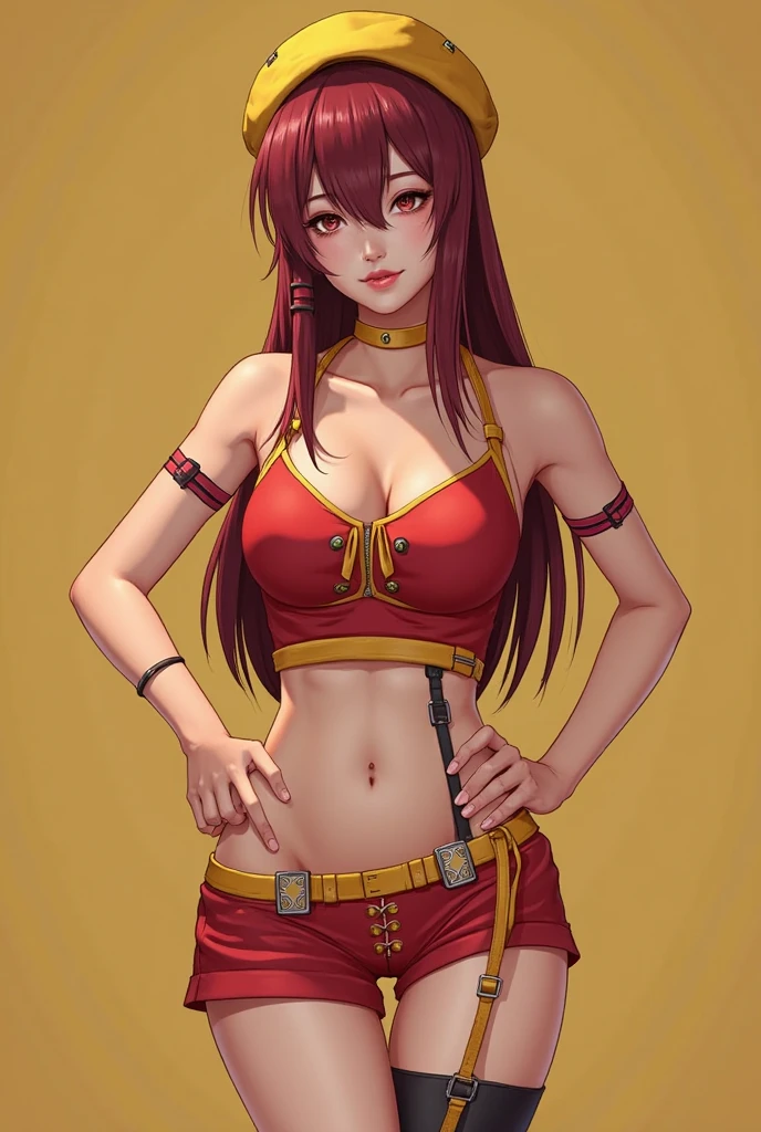 masterpiece,best quality,figma,1girl,medium breasts,detailed desert dunes background,masterpiece,best quality,semi realistic,clearwater,brown hair,twintails,braid,headband,hair ornament,((red blindfold)),forehead,dark skin,breasts,cleavage,bare shoulders,detached sleeves,jewelry,gloves,midriff,skirt,thighhighs(muscular:1.5)(toned body:1.3)(abs:0.9)(shinny skins:1.3)(Bronze skin:1.3) muscular thighs +arms nsfw,looking at viewer,sweat,