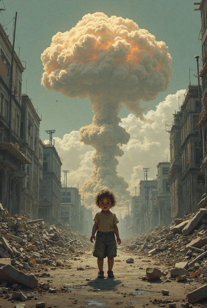 cute girl with head exploding nuclear bomb, 