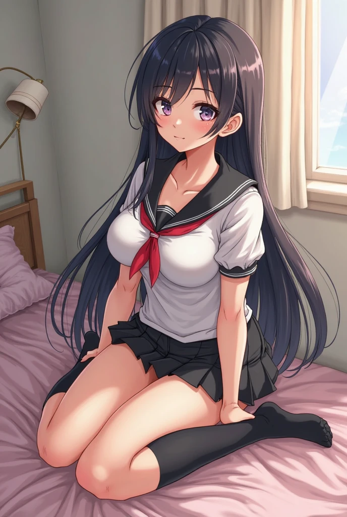 cute little、Amazing beautiful girl, Anime style, ghibli-like colors, 、17 age、I'm inviting、on the bed、A dark-haired、You are showing me your pubic area、Straight hair、Glamour、Colossal tits、de pele branca、I'm excited、wide-open legs、Very embarrassing、red blush。 Best Quality , Textured skin、 high details, High quality、Crotch facing me,Semi-long hair、I'm、No shoes,I can see the belly button、nudde、fullnude,pubick hair、Black short socks、School Uniforms、Pubic area、 hair,Open the crotch,、Tsurime,Troubled face、Anime-style eyes,Anime-style nose,Anime-style mouth、If the anus is