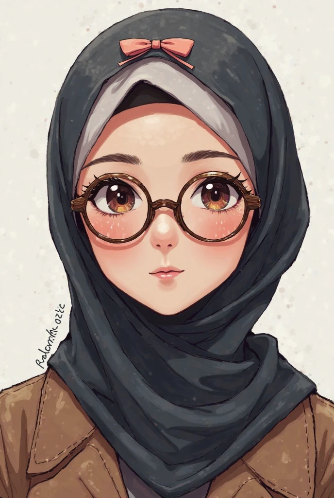 A girl wearing hijab n abaya (black colored) with niqab and glasses with long lashes i need a pfp with circle around it more like illustrations