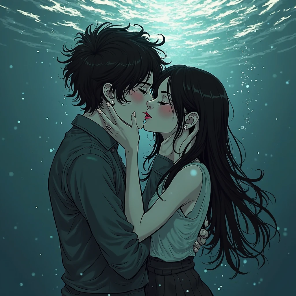 "Passionate underwater lovers locked in a romantic embrace, capturing the essence of love and affection, in an exquisite 4k artwork."
