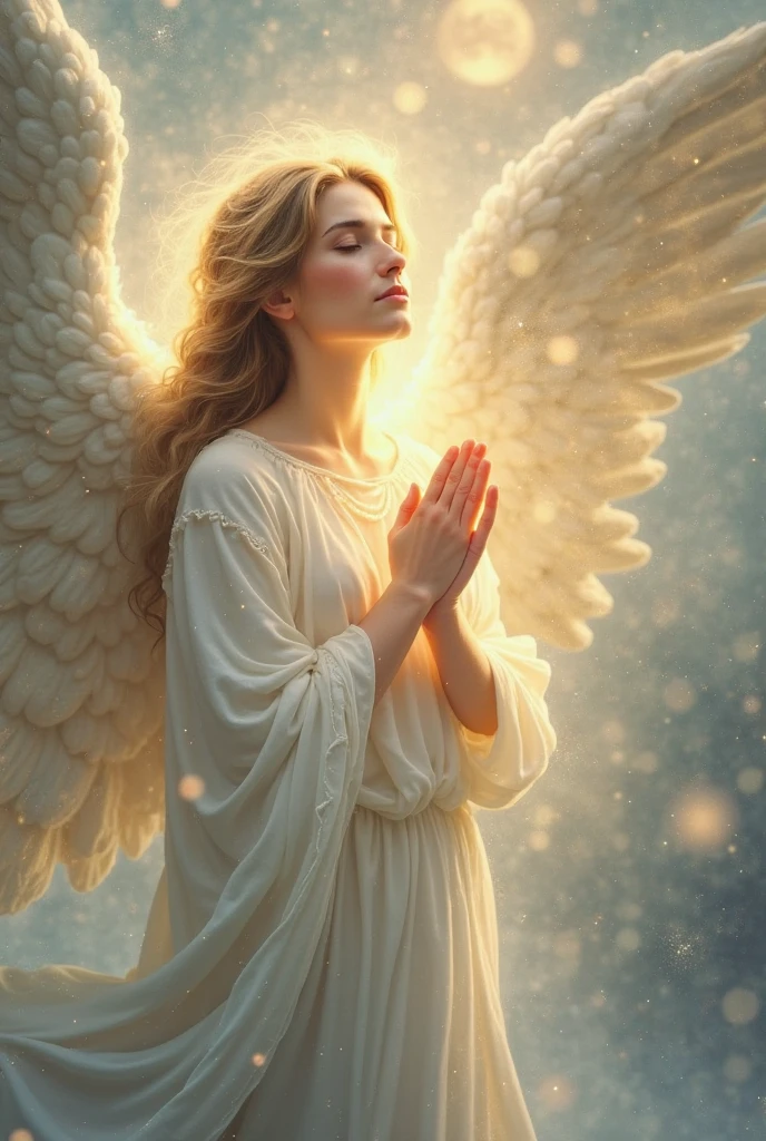 Realistic, (Surreal:1.2), beautiful, masterpiece, Highest quality, Highly detailed face, Perfect lighting, Nice hands, Perfect hands, Heavenly radiant, sacred and luminous angels, (The existence of Heaven:1.2), (Calm expression), (Majestic Wings), (Mysterious glow:1.1), (Peaceful and comfortable), (Transcendental beauty), (God's grace), (A symbol of purity), (Golden halo), (an uplifting atmosphere), (skyline), (Spiritual Enlightenment), (Gentle and protective), (Illumination:1.2), (Angelic figures), (Harmony and tranquility), (Angel's robe), (Heavenly beyond time), (Captivating aura), (Healing and guidance), Close your eyes