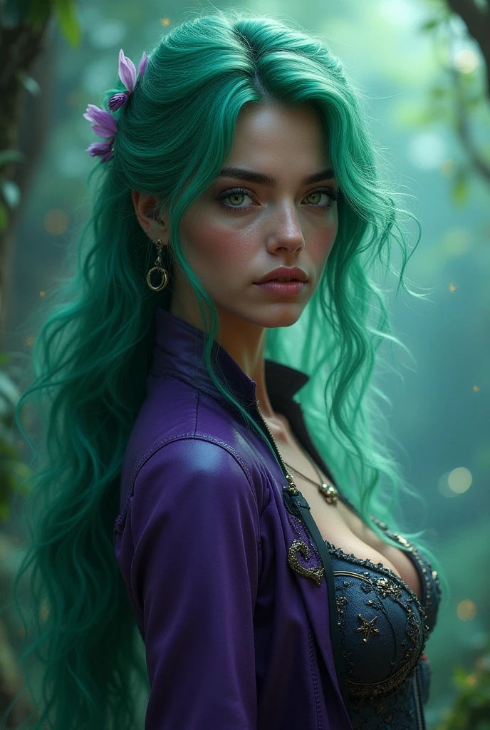 dark green hair, with dark green and brown hue, hyper realistic, beautiful hair, gorgeous