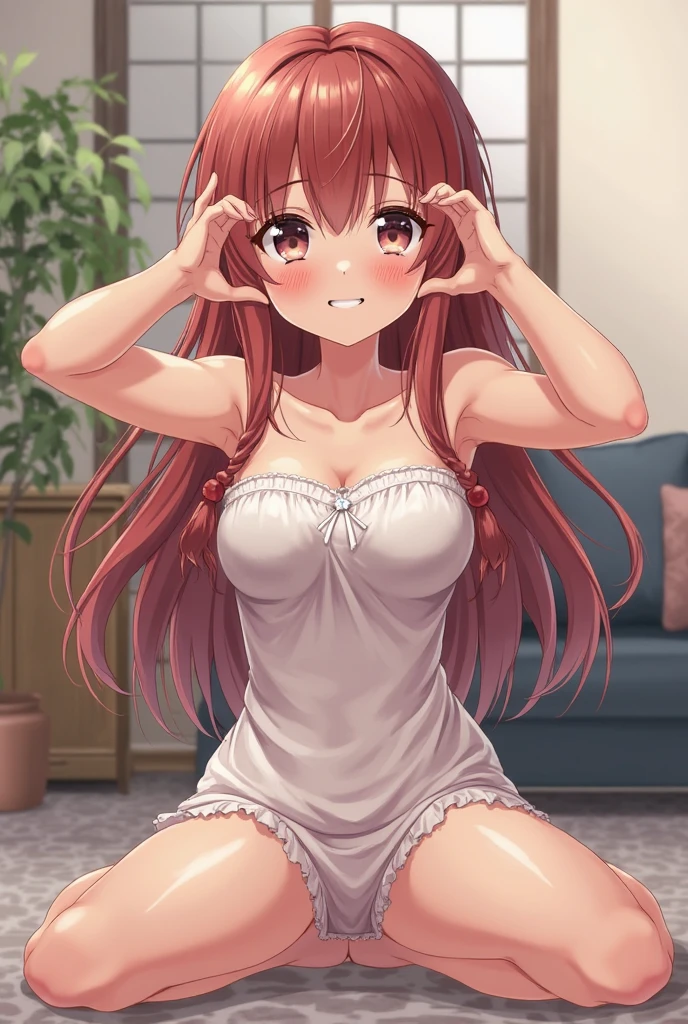 simple white background, (red_lingerie:1.4),(1-piece_lingerie:1.3),(black_lace)(deep_neckline:1.2),(jewelry:1.1), (earrings:1.1),(bare_legs:1.3), pink eyes, light brown hair, eyebrows_visible_through_hair, bangs,(1girl), (solo), Miyako saitou, 20 years old, mature woman, beautiful finger, beautiful long legs, beautiful body, beautiful nose, beautiful character design, perfect eyes, perfect face, expressive eyes, perfect balance, dynamic posture, cowboy shot, hands on hips, looking at viewer, mouth closed, (innocente_grande_eyes:1.0), light_smile, Official art, extremely detailed CG unity 8k wallpaper, perfect lighting, colorful, Glowing_forehead_face_luzing, glowing skin, (masterpiece: 1.0), (best_quality: 1.0), ultra high resolution, 4k, ultra detailed, photography, 8k, HDR,(1girl),(solo),standing, indoor, office, desk, shelves, window, sunset, film grain, sharp background, bokeh:1.2, lens flare, (vibrant_color:1.2), professional photography, (beautiful, big_breasts: 1.4), (beautiful_face: 1.5), (narrow_waist), (wide_hips), (wide_thighs), (round_butts), looking back, from behind, ((focus on ass)), point of view ( from below), perfect anatomy, perfect hands