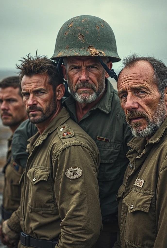 A mature man in a post-apocalyptic entourage, suntan, Cruelty, Military ammunition, Trucker, 4k, Hyperreal photo of, high detail