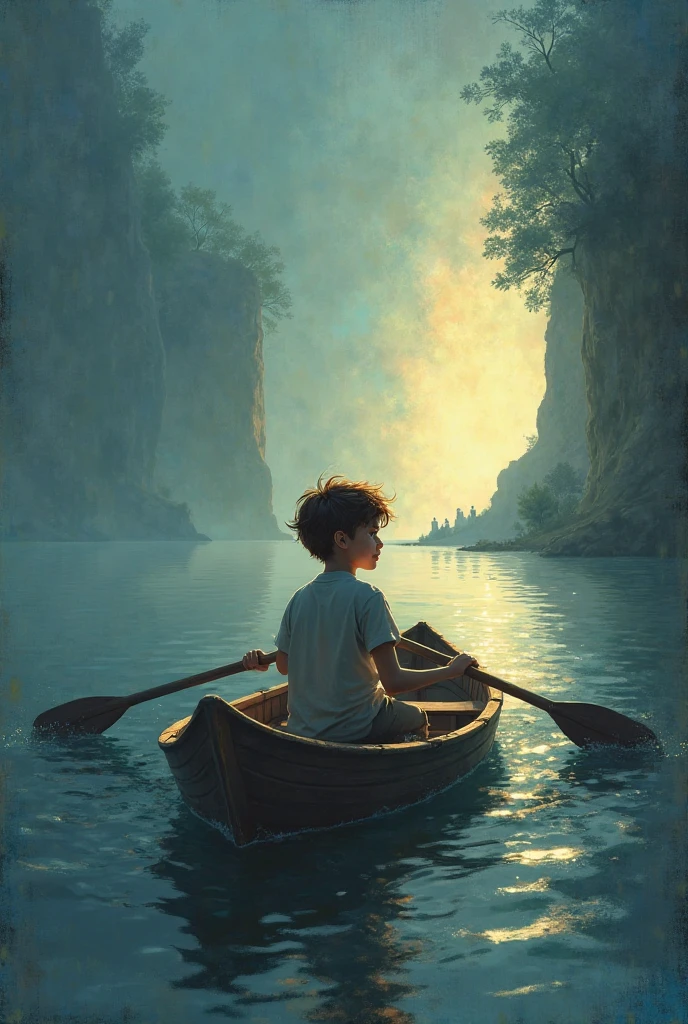 a boy seating on the boat
