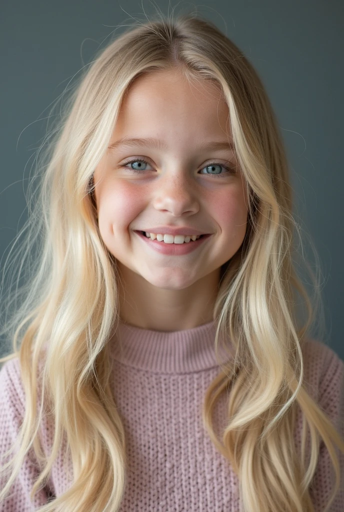Portrait of a cute girl about 10 years old, blonde hair