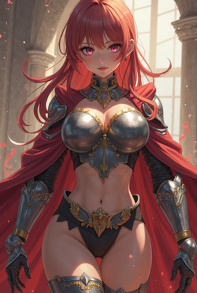 (masutepiece:1.5), the Extremely Detailed CG Unity 8K Wallpapers,(Realistic,Photorealsitic,hyper realisitic:1.5),(during daytime,bloom:1.4),(Curve,Model,glamor:1.5),Beautiful breasts,Farbe_aberration,beautiful detailed shadow,Beautiful eyes,Beautiful body,Beautiful skin,beautifull hands,(Western armor:1.4),(Red hair,Long hair,Red Eyes:1.5)、(Holding a flaming sword in his hand,Holding a sword:1.4),(Large_breasts:1.5),Rin々Shishi Face,(A well-proportioned and perfect body:1.5),intricate detailes, from a_Below, shiny_skin, (Hair over one eye:1.2), side locks, (Hair fluttering in the wind:1.3), (Burning feathers:1.4),Anime girl with red hair and sword in front of the city, female redhead templar,redhead queen in heavy red armor, lady in red armor, Red armor, armor girl,