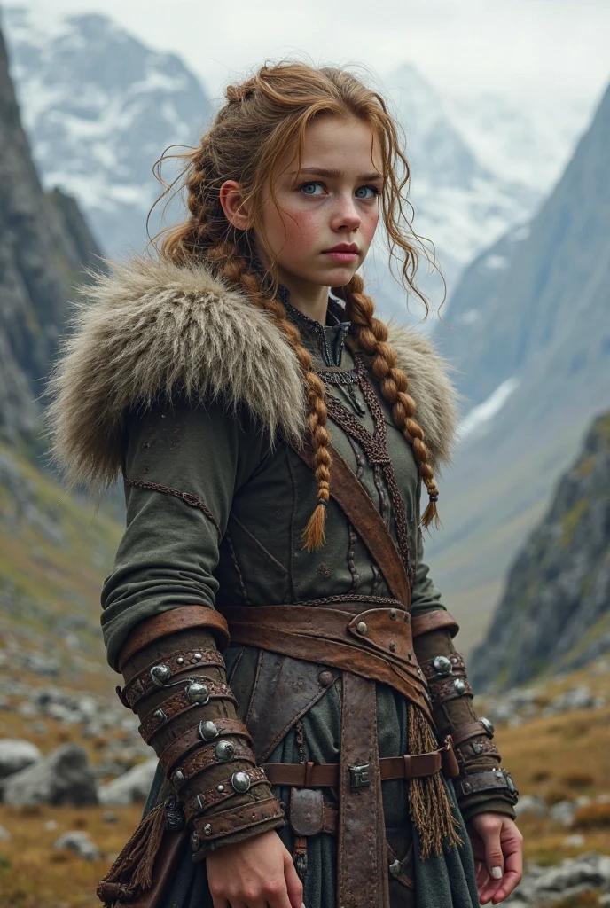 14 year old viking girl, viking tattoos, light clothing,