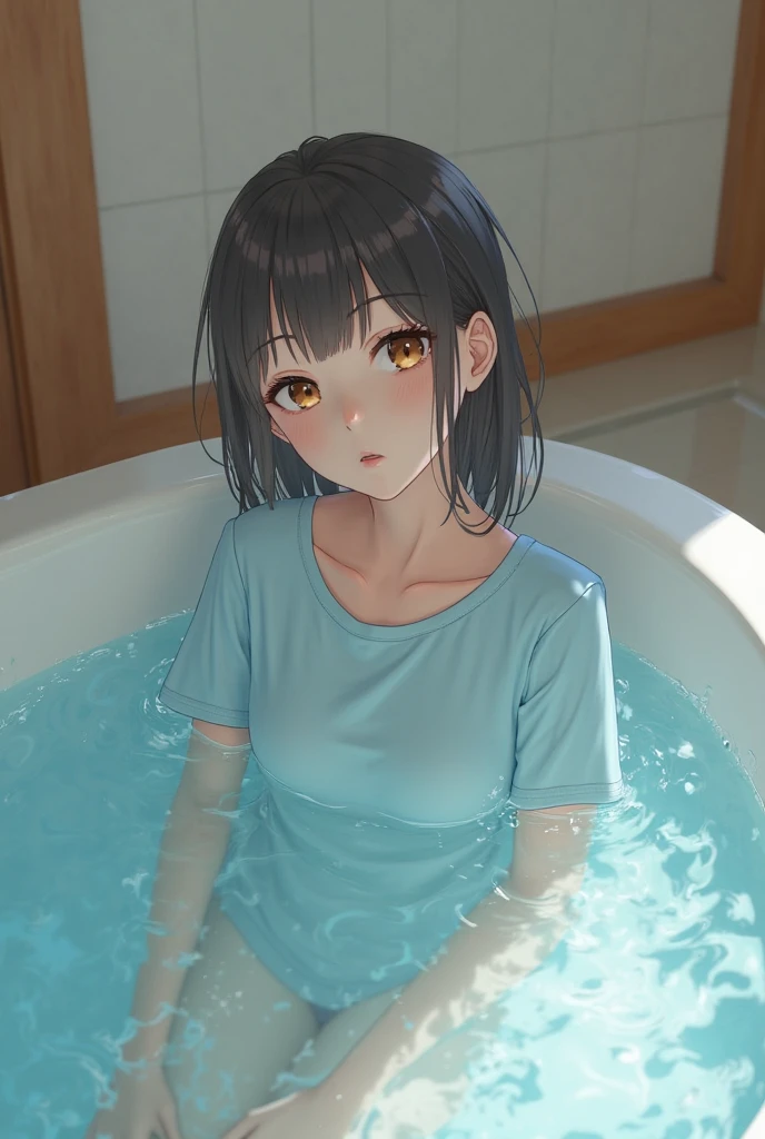 masterpiece,highest quality,Very detailed,One girl,alone,Scared,Panic,The pupils constrict,shout,Raise your eyebrows,Are crying,Eyes Wide Open, Swimsuit, One piece swimsuit, White swimsuit, Idol Master, Miho Kohinata, Black Hair, Short Hair, Watery eye, Punishment, Crying face, scream, I am in agony, Desperately struggling, whole body, shame, boiling water，steam, whole bodyが水槽の中, Bright red skin, Withstands the heat, Being boiled, Boiled in a pot,Ironing, Transparent bathtub, Constraints, Hanging