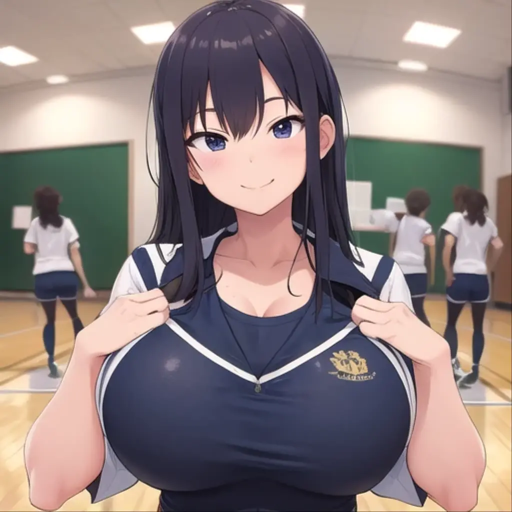 School Gym suit,huge breasts,smile