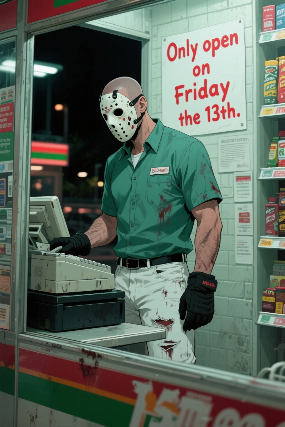 Zombie shopping at a butcher shop