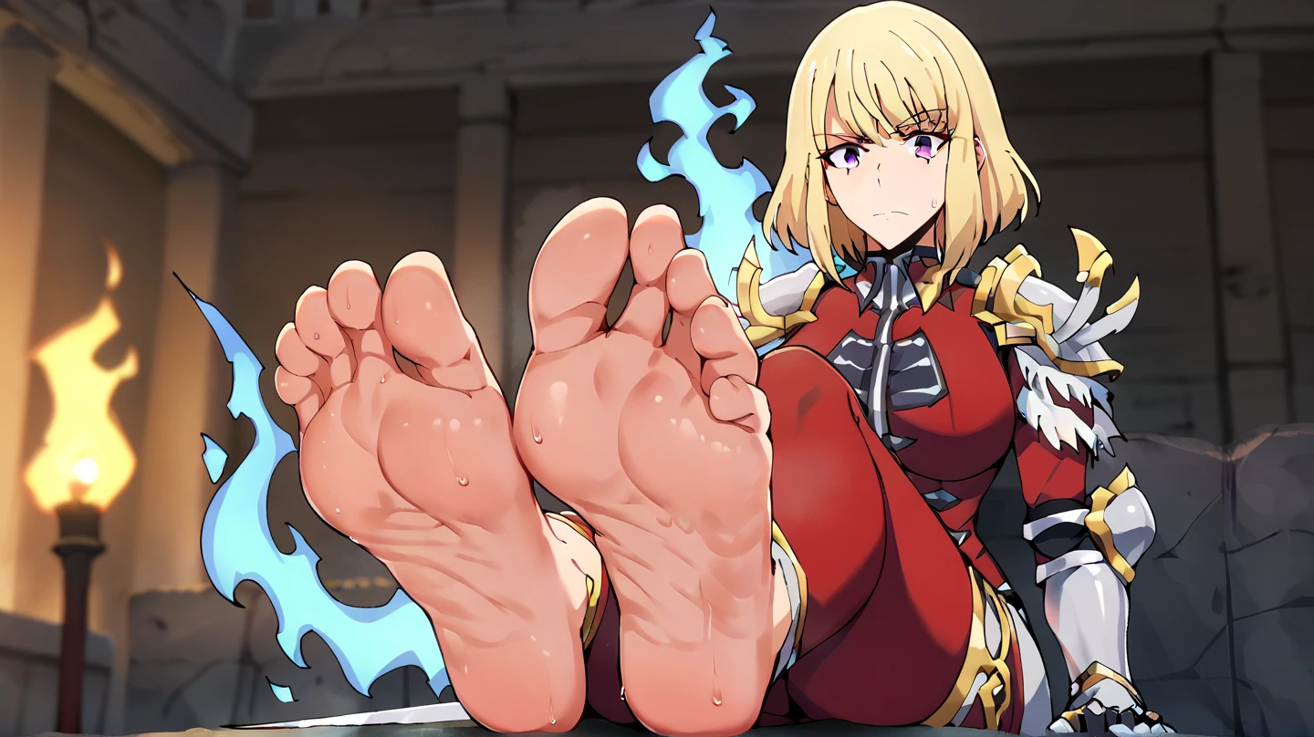 GTS, giantess stomping her foot, footstomp curvy, busty, evil smirk, dominant stare, thick thighs, view from below