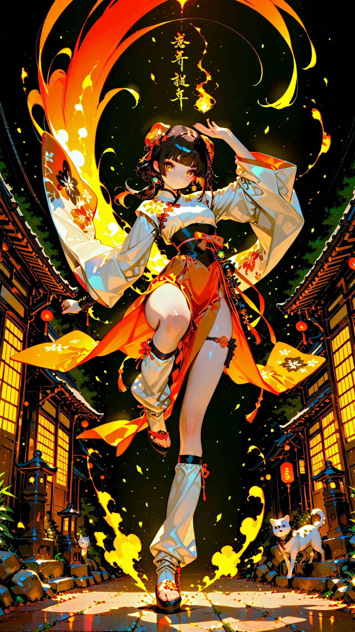  Very imaginative, A man who looks like a woman in an extremely distorted Onmyoji Hanfu Apsard dress, Momiage, Very Long Mode, Trimmed, Medium Hair Hairstyle, low ponytail hair, Lots of crafts decorated down to the smallest detail with decorations. BREAK Garter Outfit, Slit Arm Cover, Slit Leg Warmer, Dynamic Poses with Movement , Putting 3 Chinese Buns on Obon, random angles, ambient lighting, MX4D.