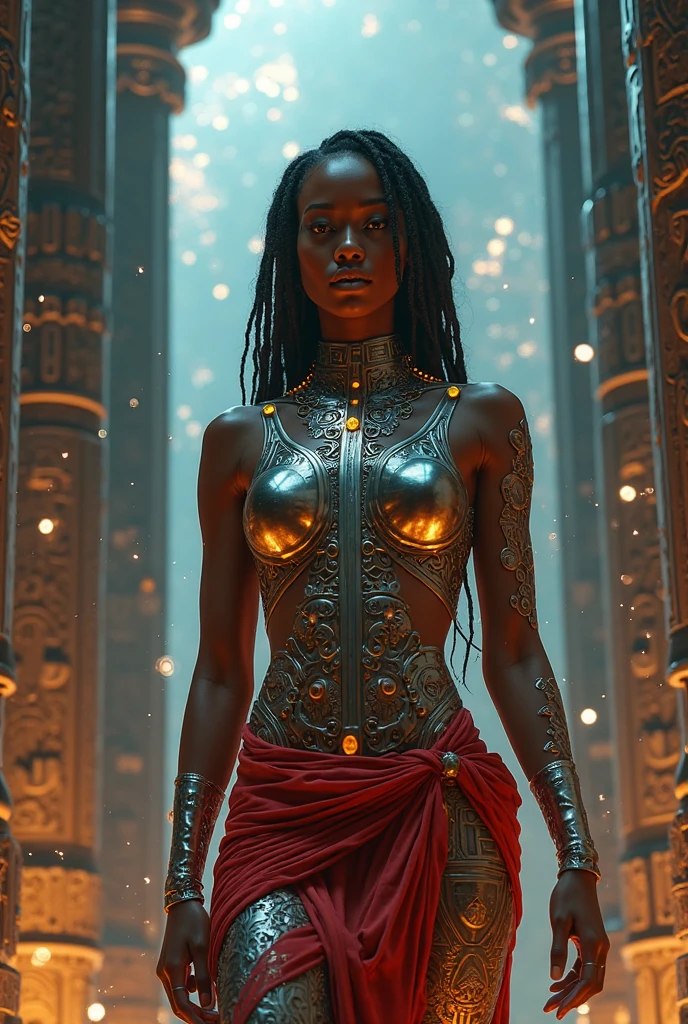 detailed cinematic photography of Beautiful young cyberpunk techno priestess, Himba tribal outfit, tribal tattoos, a beautiful cyberpunk cell, standing proud, neon lit, image to represent madness abstract beauty, near perfection, pure form, intricate detail Outrageously stunning detailed photo realistic cinematic photography