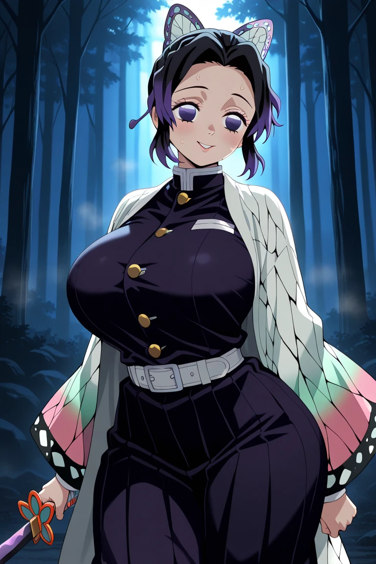"(masterpiece:1.1), best quality, NSFW,
1girl, (80s anime style:1.3), (eyelashes:1.5), (loli:1.2),
(intricate high detailed body:1.2),
(purple hair:1.1), (forehead, parted bangs, hairclip:1.1), (short hair:1.1), (witch hat:1.2),
purple eyes,
(pale skin:1.3), (slim body:1.1), (gigantic breasts:1.5),
(happy, smile:1.2), blush, open mouth,
(see-through lace leotard armor, cleavage cutout:1.2),
(knight armor, armored boots:1.2), (frill:1.1), (jewelry:1.1), gauntlets,
standing, arms behind back,
(upper body, cowboy shot, looking at viewer, from front:1.1),
(daytime, grassland, outdoors:1.2)"