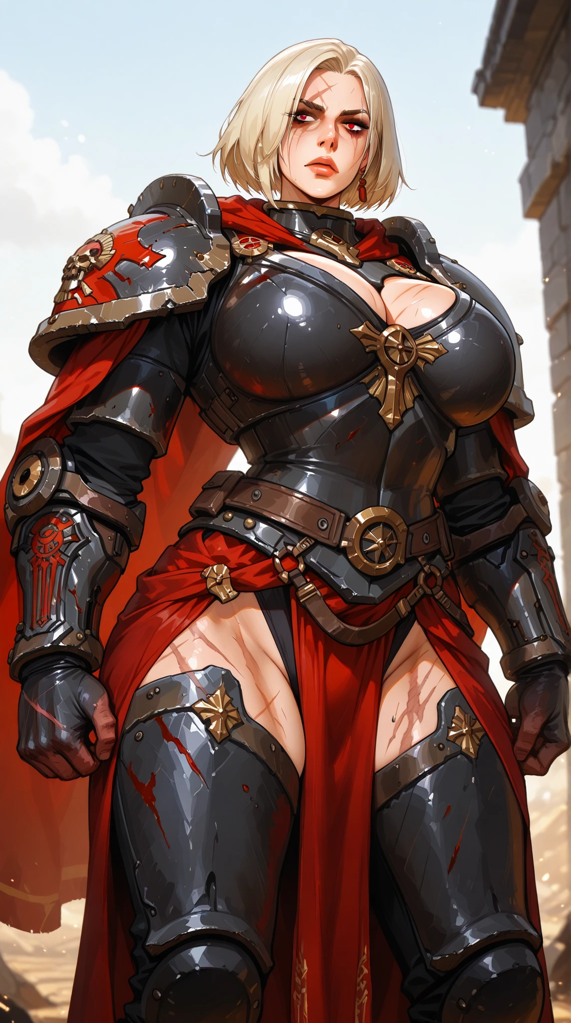 (high resolution, pixel perfect, realistic, gorgeous illustrations), (hyper quality, muste piece, etheric: 1.4), ((((nsfw)))), (((solo, 1girl))), full body, (((dark skin))), (((((((breast grab))))))), (((stand,open legs))), mature woman, cool atmosphere, black hair, (((((((straight hair))))))), ((Exquisite face)), ((((Contemptuous)))), (((((((muscular))))))), ((thick thighs)), (((wide hips))), ((Big breasts that are about to burst)), fighter, (((woman))), ((((wh_chi_armor)))), ((leotard)), ((((cameltoe)))), lewd woman, (shiny skin), ((((gleaming skin)))), (((sweat))), simple background,