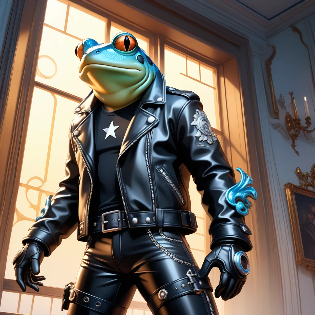 a furry male anthro Robot Gecko standing with his hands behind his back. He is wearing underwear and is depicted in a simple background. The artwork should be in a front view perspective. The image should be of the best quality, with ultra-detailed features and a realistic, photorealistic style. The colors should be vivid and the lighting should create a professional and visually appealing effect. The inspiration for this artwork comes from artists such as chelodoy.
