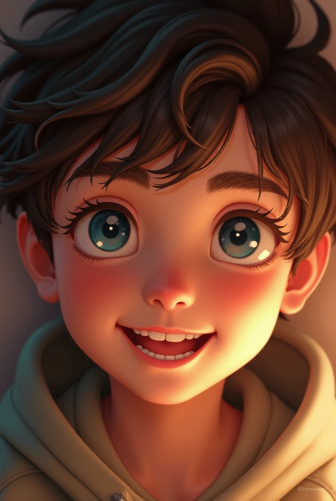 smile, Brown eyes, High resolution, anatomically correct, The best quality, High details, short hair, Brown hair, 1 male child, 8k octane, movie, pixar,