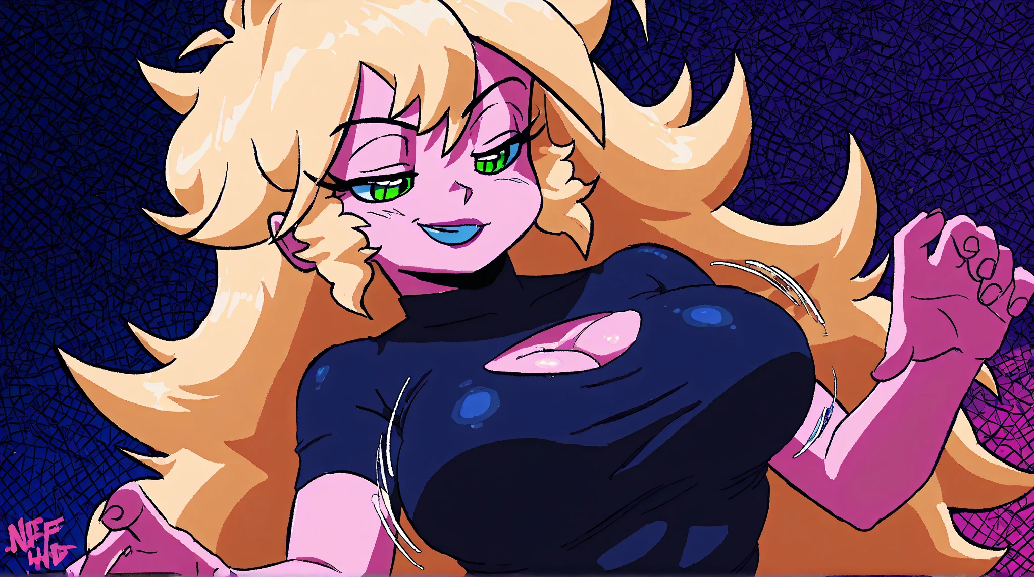 (solo) female anthro Lamia, hair with fringe , Lamia, big breasts, attractive, attractive,turtleneck sweater, turtleneck, Lamia body, Lamia tail, thicc, freckles, freckles on face, smug eyes, happy expression, she is sitting, front view , looking at viewer, violet background, simple background, (dark skin, ebony, deep ebony)