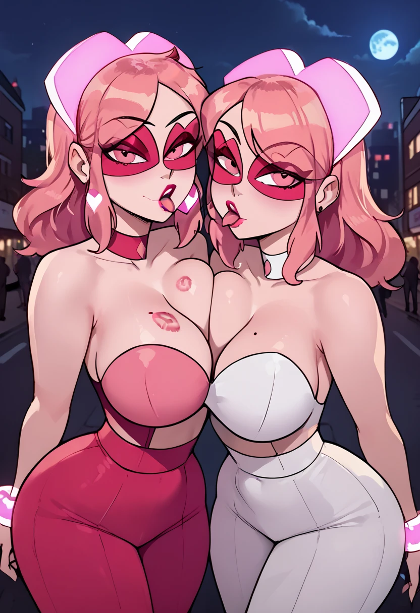Conjoined naked Jokerette with three heads and huge siliconed tits
