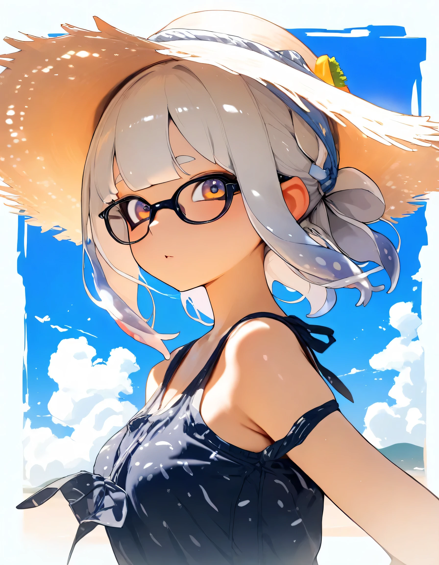 1girl, Splatoon, upper body, early summer, blue sky, masterpiece, high score, great score, absurdres, 16k, super detail